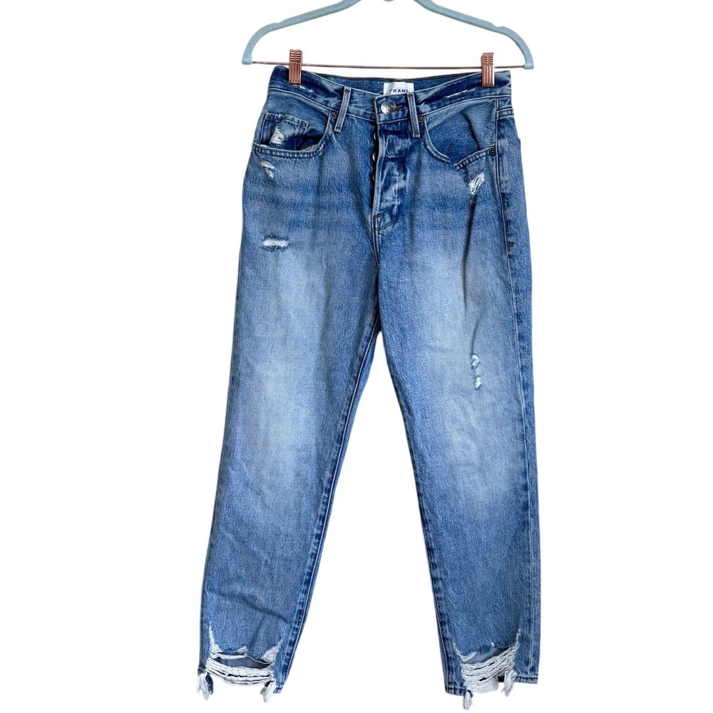 FRAME Womens Le Original Straight Leg Jeans Size 24 Blue Distressed Shredded Hem